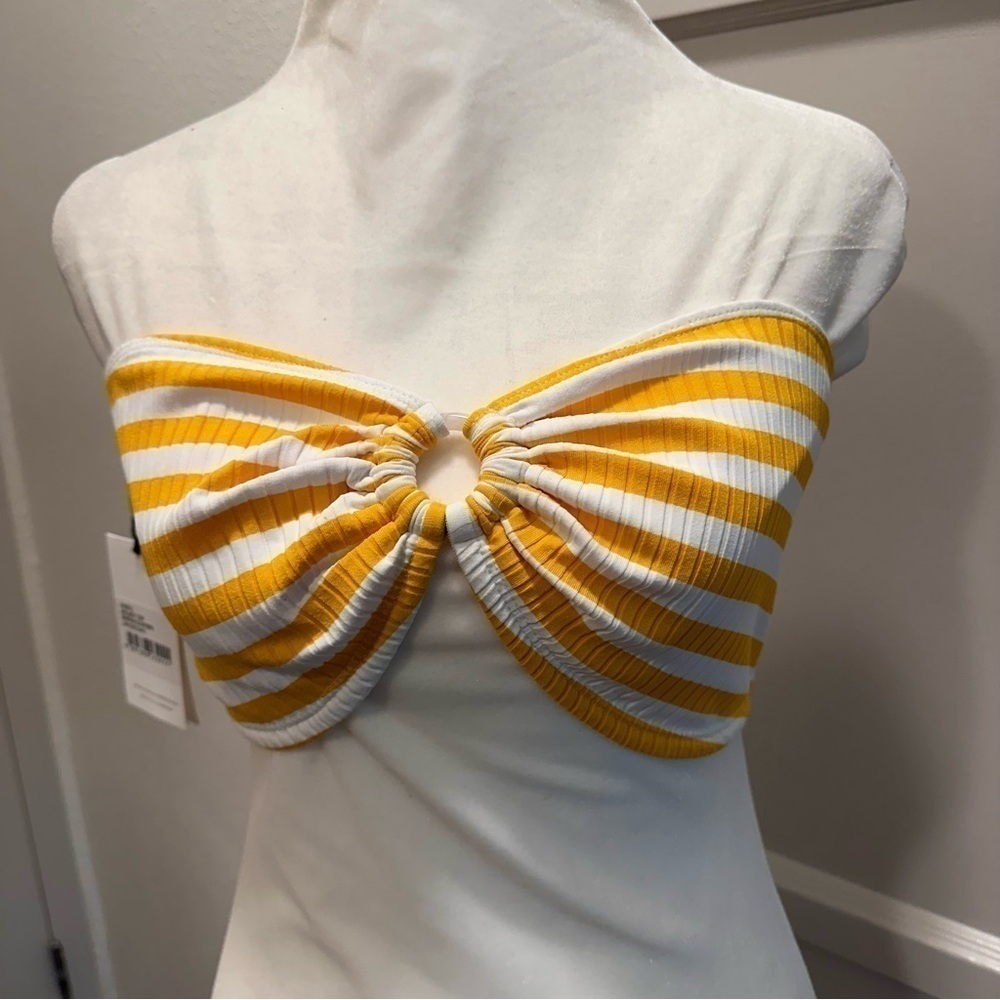 Faithfull the Brand Women's Faye Striped Bandeau Swim Top SZ XL Yellow White